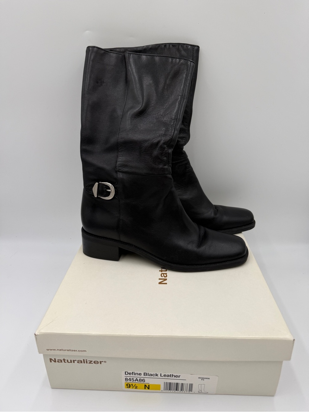 Naturalizer Black Leather Mid Calf Riding Boots Square Toe Equestrian Size 9.5N